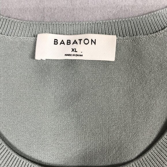 Aritzia Babaton Sweater Womens XL Sage Green Ribbed Peplum Long Sleeve Crewneck - Picture 3 of 11